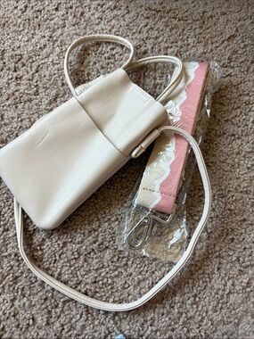 Ivory Mini Crossbody Bag with Pink Accent Strap